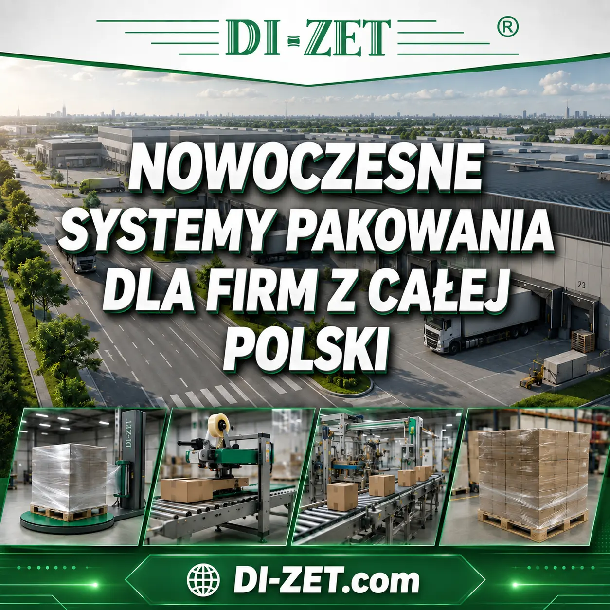 DI-ZET — nowoczesne systemy pakowania dla firm z całej Polski. Magazyn logistyczny, owijarki, zaklejarki i linie pakowania